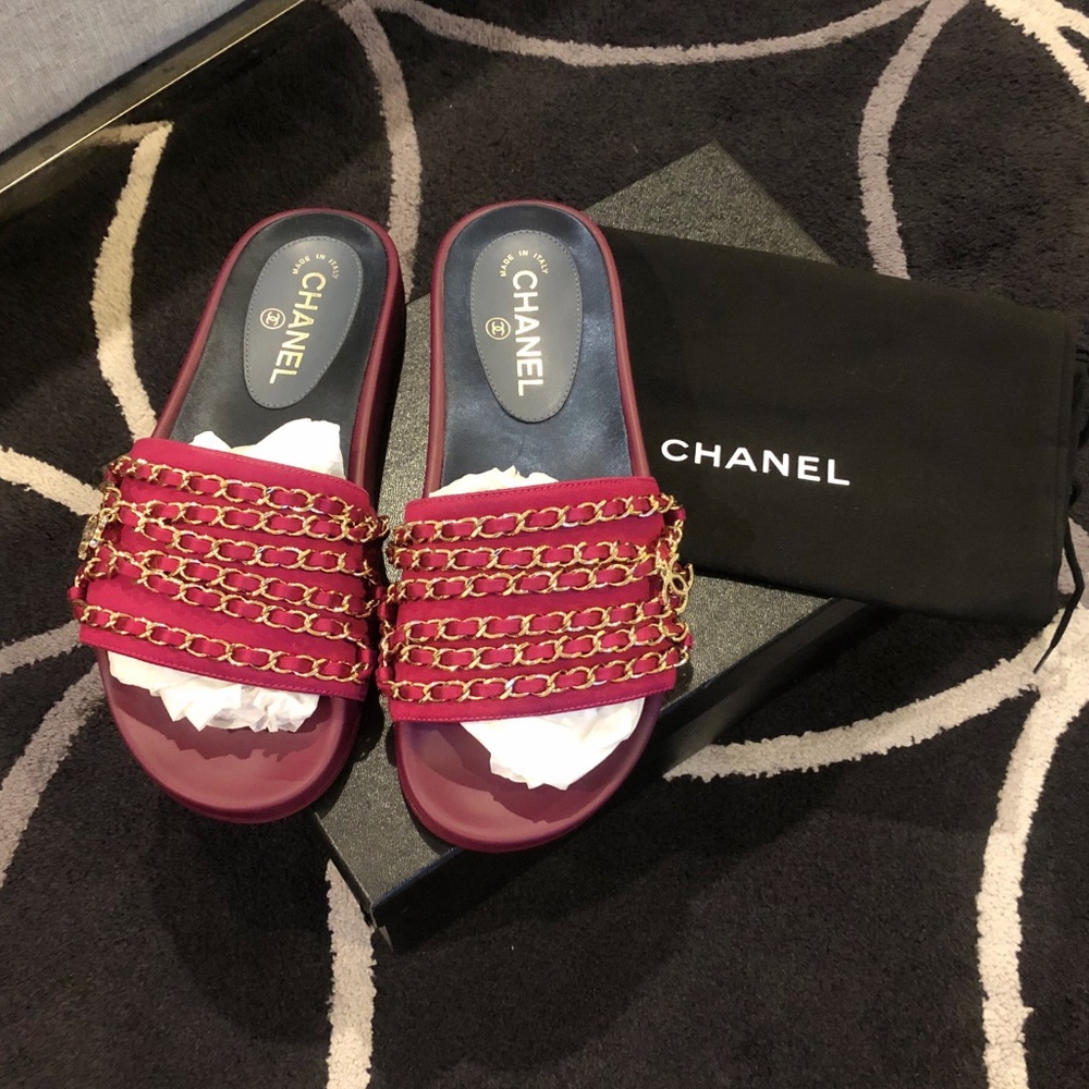 100% Authentic Chanel Chain Mules Slides